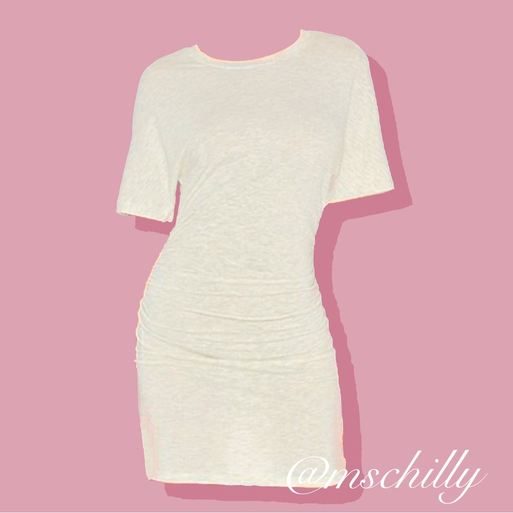 Monrow Shirred Waist Dress Ash Heathered Grey Gray Cream Ruched S